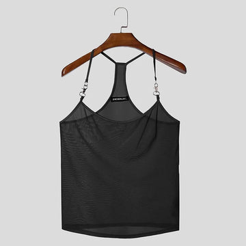 AIDASE  -  Men Tank Tops Mesh Transparent Solid Color Sexy Sleeveless Male Vests Summer Streetwear 2025 Fashion Men Clothing S-3XL aidase-shop